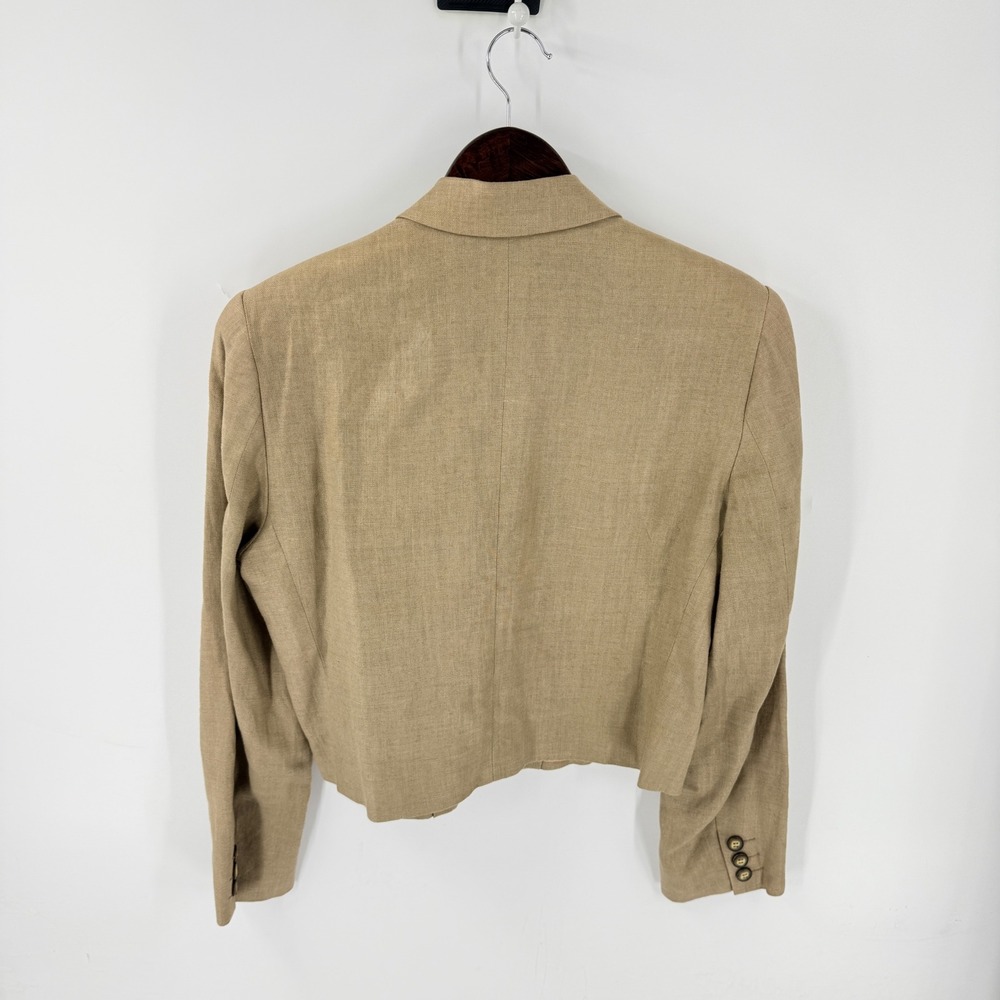 Vintage Liz Claiborne Blazer Tan 10P 100% Linen Cropped Quiet Luxury Sustainable - Picture 2 of 11